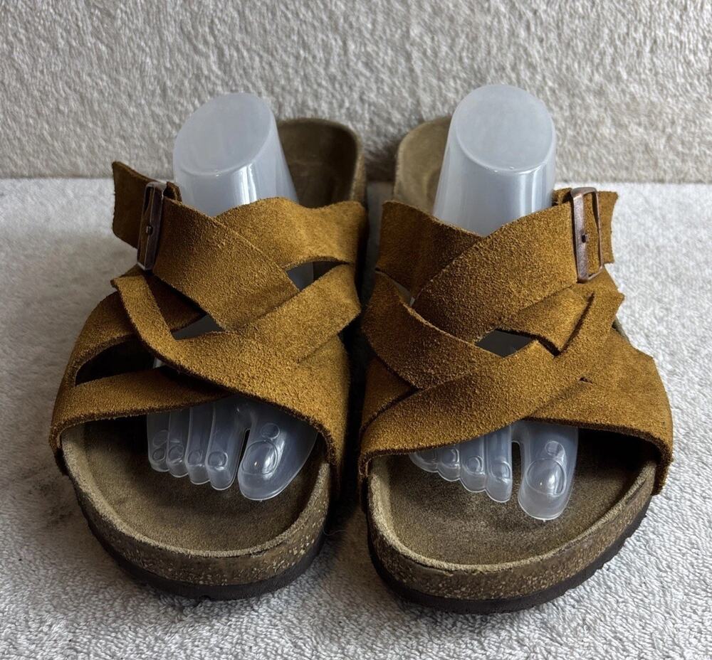 Birkenstock Lugano Soft Footbed Suede Leather Mink Sandals Sz EU 42 W-11-M-9
